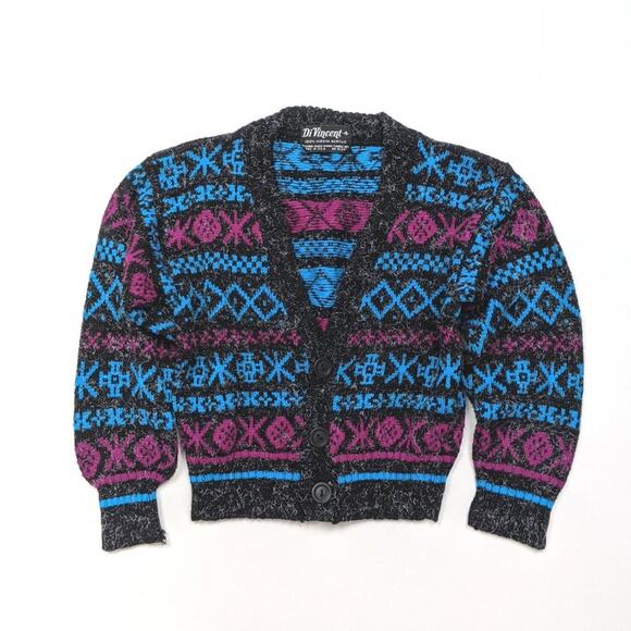Vintage DiVincent Cardigan Boys Size 2T Retro 80s Knit V-neck Sweater - Picture 1 of 3